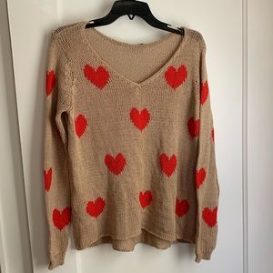 Camel Heart V neck sweater